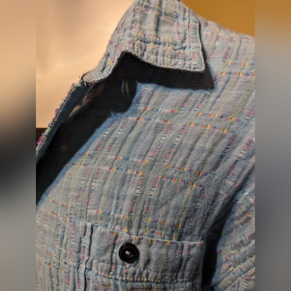 Carbon 2 Cobalt men's cotton reverse plaid beachy button down - Picture 5 of 6